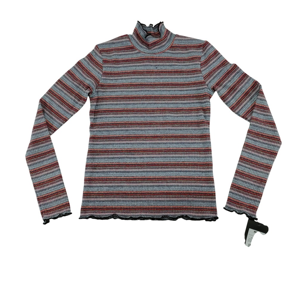 Art Class Striped Mock Neck Long Sleeve‎ Top Girls Size M 7 8 Red Gray Metallic